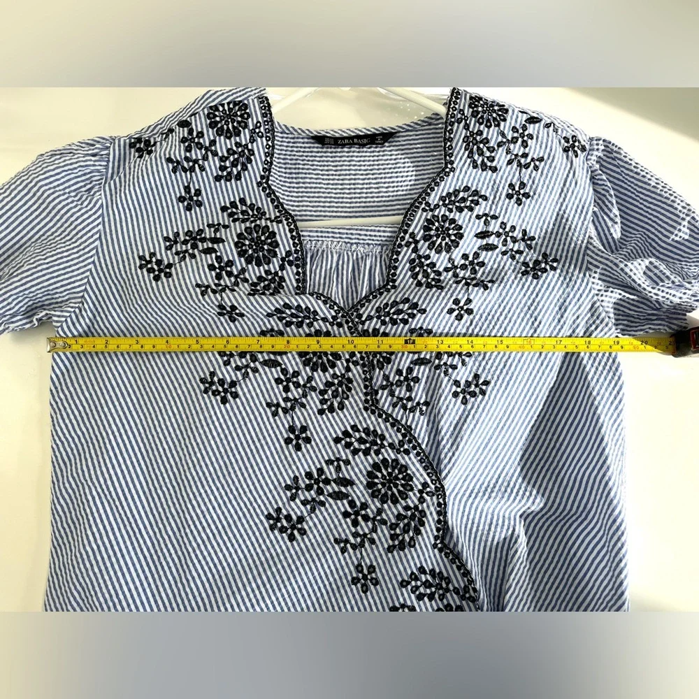 Zara basics, blue and white seersucker blouse, size XS.